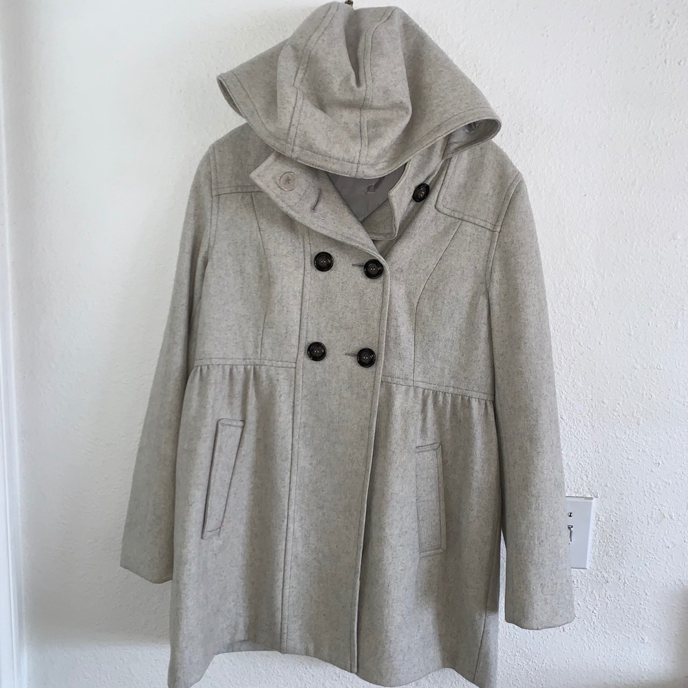 Divided H&M Gray Wool Blend Hooded Double Breasted Pea Coat Size 12